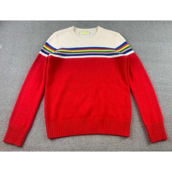 From Future Cashmere Sweater Womens S Red Cream Rainbow Stripe Crewneck - Picture 1 of 7